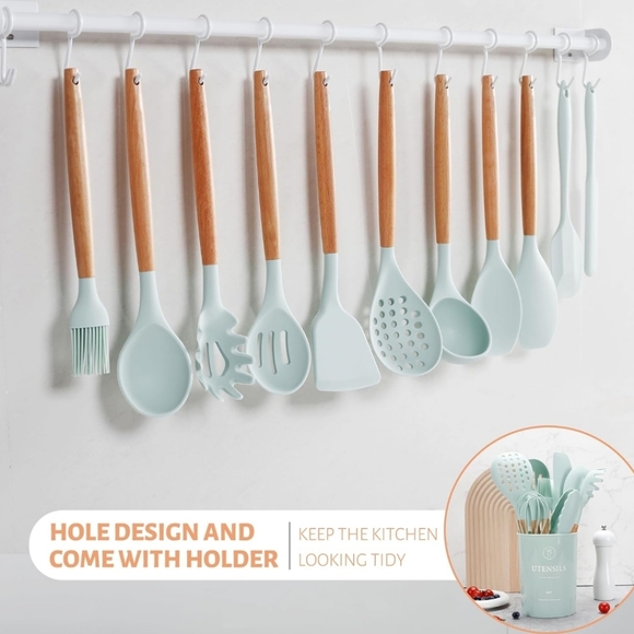 Silicone Kitchen Utensils Set, 26 pcs, Mint/Green - 12,67" L, 4,5" W, 4,5" H - Picture 2 of 15